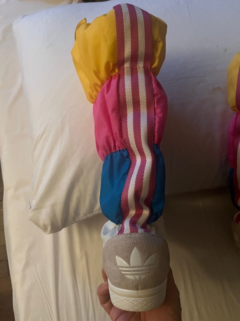 adidas Colorblock Puffer Boot in Yellow Pink Blue with Striped Detail